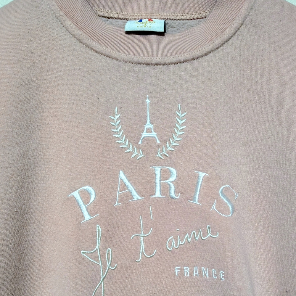 Paris Je T'aime' Pink Sweatshirt With White Embroidered Features - Picture 3 of 6